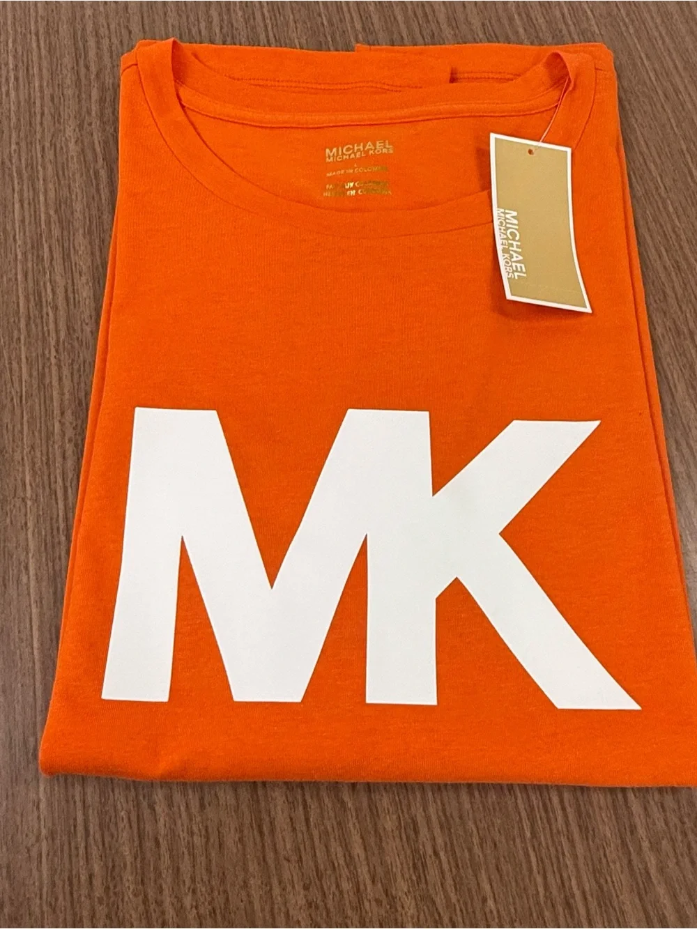 Michael Kors Orange Short-Sleeve Tee with White MK Logo